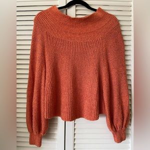 Free People Chunky Oversized Off the Shoulder Sweater in Orange/Coral - Size XS